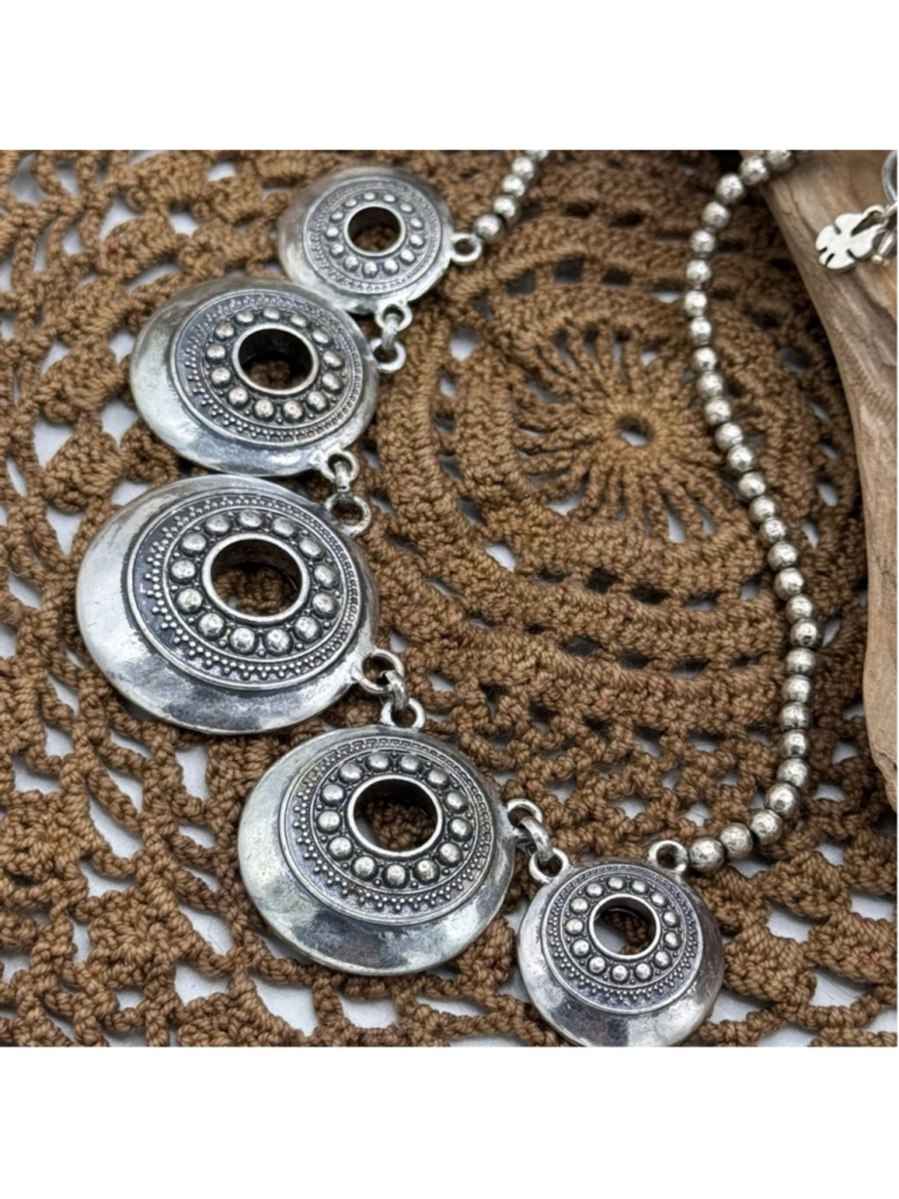 Lucky Brand Beaded Neckline Silver Tone Necklace-See Live 16”,1.5”